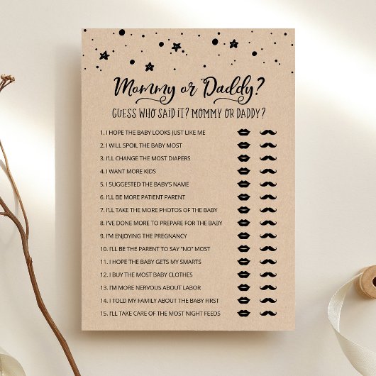 Carte de jeu Baby shower pour maman ou papa modifi