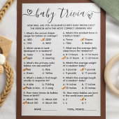 Carte de jeu baby shower Trivia