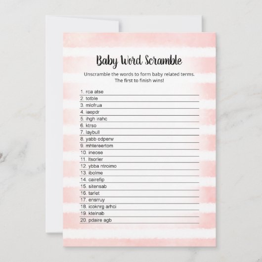 Carte de jeu Bébé Blanc Rose Bébé Mot (Devant)