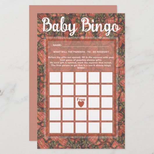 Carte de jeu Bingo Bingo Fraises (Devant / Derrière)