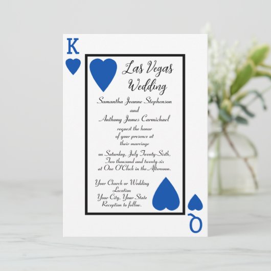 Carte de Jeu Bleu Invitations de mariage King/Quee (Debout devant)