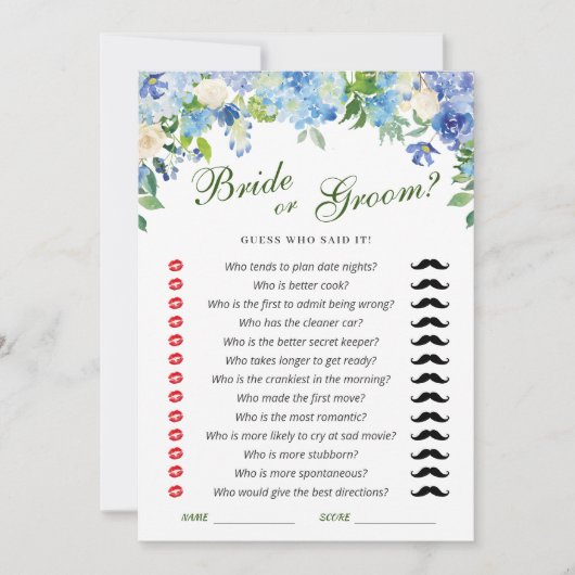 Carte de jeu Blue Hydrangea Floral Fête des mariée (Devant)