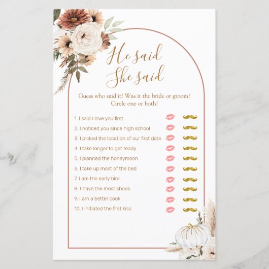 Carte de jeu Boho Arch White Pumpkin He said She s (Devant)