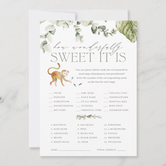 Carte de jeu Boho Jungle Baby shower double face (Devant)