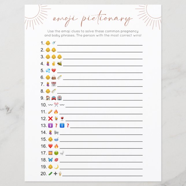 Carte de jeu Boho Sun Emoji Baby shower double fac (Devant)