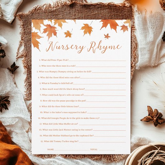 Carte de jeu Chute Baby shower Nursery Rhyme