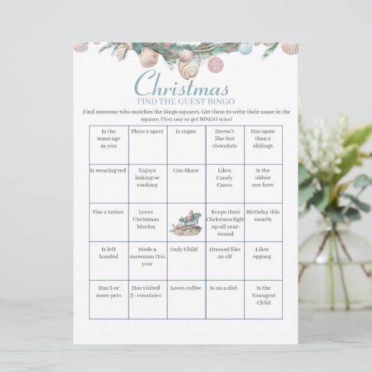 Carte de jeu Coastal Chinoiserie Christmas Bingo (Debout devant)
