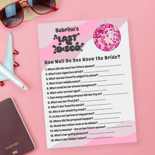 Carte de jeu Combien Connaissez-Vous la Mariée Bac