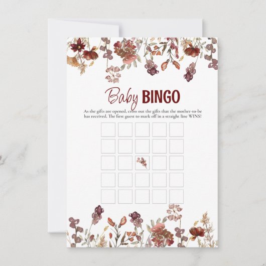 Carte de jeu de baby-bingo à motif de fleurs sauva (Devant)