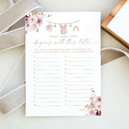 Carte de jeu de baby shower Boho Clothesline ABC