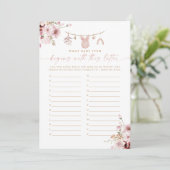 Carte de jeu de baby shower Boho Clothesline ABC (Debout devant)