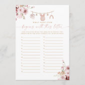 Carte de jeu de baby shower Boho Clothesline ABC (Devant)