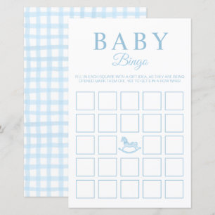Carte de jeu de Baby shower de Bingo Blue En vichy