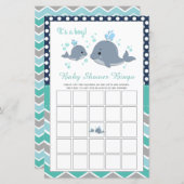 Carte de jeu de Baby shower de bingo pour baleine  (Devant / Derrière)