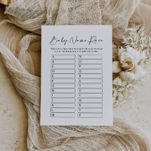 Carte de jeu de Baby shower de course de nom minim