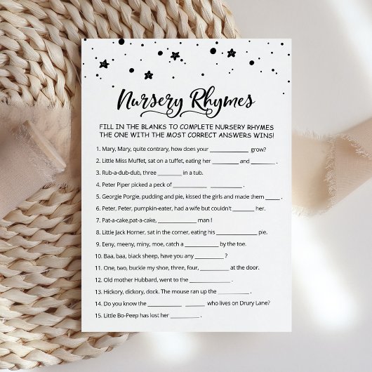 Carte de jeu de Baby shower de la Nursery Rhyme