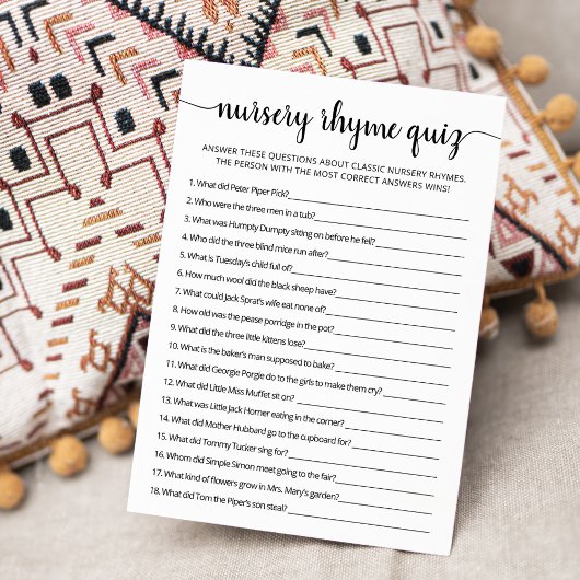 Carte de jeu de Baby shower de la Nursery Rhyme