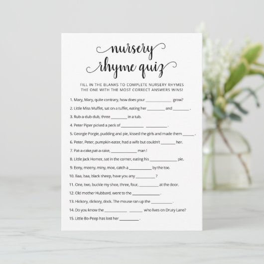 Carte de jeu de Baby shower de la Nursery Rhyme (Debout devant)