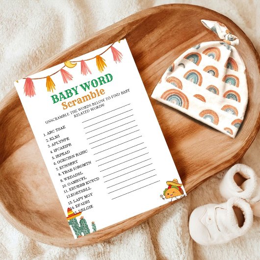 Carte de jeu de baby shower de mot Taco mexicaine