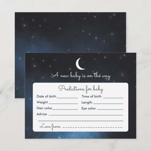 Carte de jeu de baby shower de nuit étoilée de (Devant / Derrière)