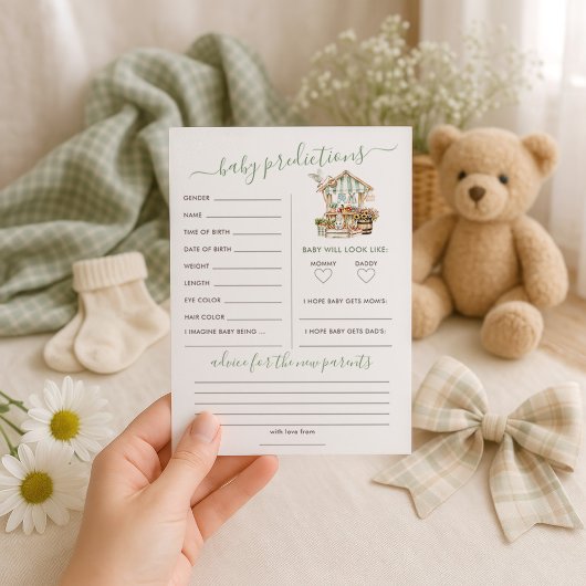 Carte de jeu de Baby shower de prédictions locales
