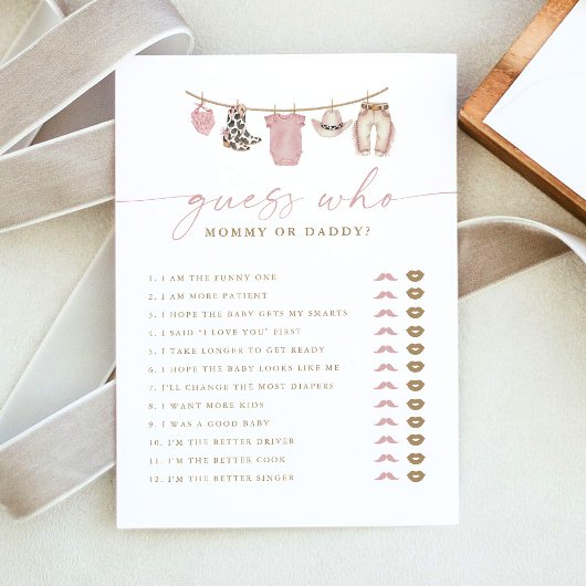 Carte de jeu de baby shower « Devinez qui, maman o