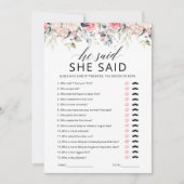 Carte de jeu de Baby Shower 'Il a dit, Elle a dit' (Devant)