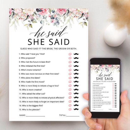 Carte de jeu de Baby Shower 'Il a dit, Elle a dit'