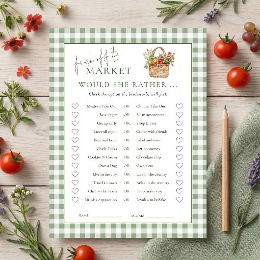 carte de jeu de baby shower Mariée Gingham Would S