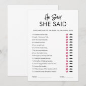 Carte de jeu de Baby Shower Moderne 'Il a dit, Ell (Devant / Derrière)