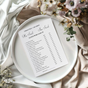 Carte de jeu de Baby Shower Moderne 'Il a dit, ell