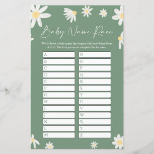 Carte de jeu de baby shower 'Sage Green Name Race'