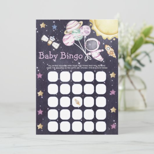 Carte de jeu de Baby shower spatial (Debout devant)