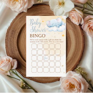Carte de jeu de bingo Baby Shower Éléphant Bleu Nu