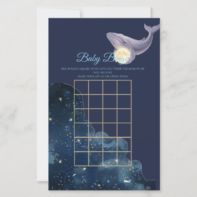 Carte de jeu de bingo Bébé Lune Céleste | Baleine  (Devant)