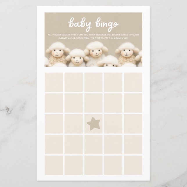 Carte de jeu de bingo bébé neutre pour mouton (Devant)