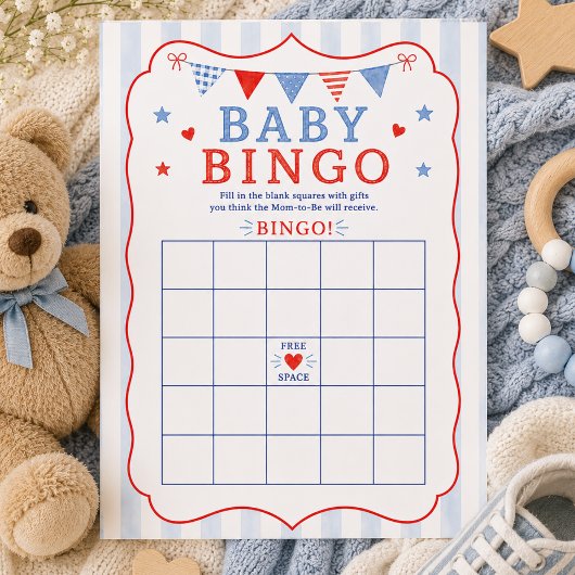 Carte de jeu de bingo bébé Rouge Blanc & À venir