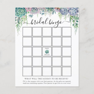 Carte de jeu de bingo de mariage avec plantes gras