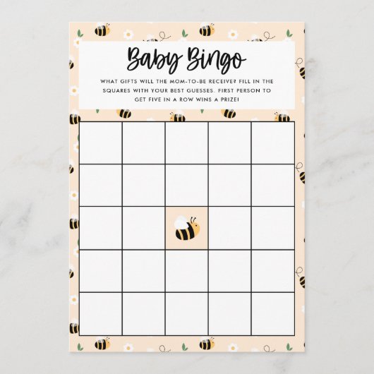 Carte de jeu de bingo floral bébé Bumblebee (Devant)
