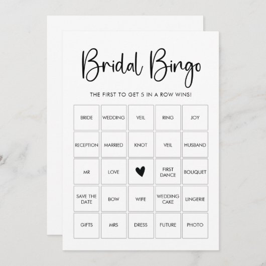 Carte de jeu de bingo noir et blanc en script mode (Devant / Derrière)