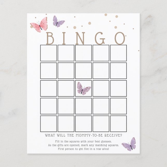 Carte de jeu de bingo pour Baby Shower Papillon (Devant)