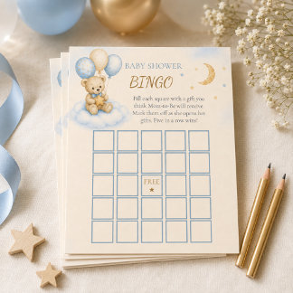 Carte de jeu de bingo pour baby shower Teddy Bear