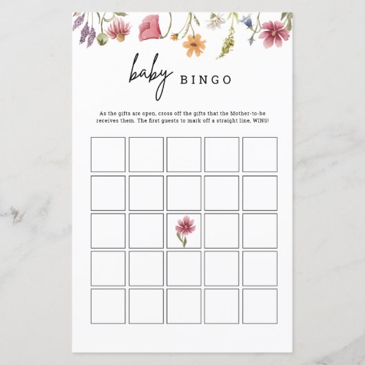 Carte de jeu de bingo pour bébé floral pour baby s (Devant)