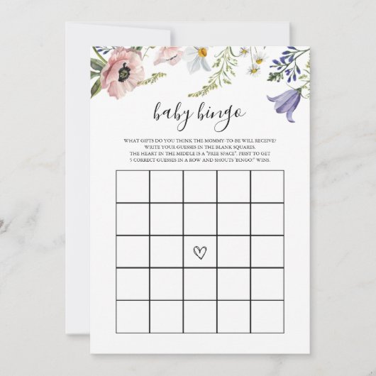 Carte de jeu de Bingo pour bébé Shower Fleur Sauva (Devant)