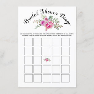 Carte de jeu de bingo pour fleurs d'aquarelle rose
