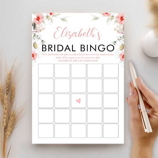 Carte de jeu de bingo pour la fête de mariage Fleu