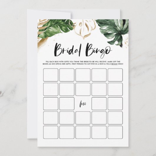 Carte de jeu de bingo pour mariage tropical aquare (Devant)