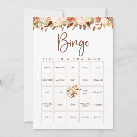 Carte de jeu de Bingo pour une douche nuptiale aut (Devant)