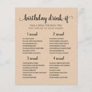 Carte de jeu de boisson pour fête d'anniversaire m