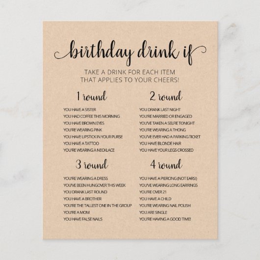 Carte de jeu de boisson pour fête d'anniversaire m (Devant)